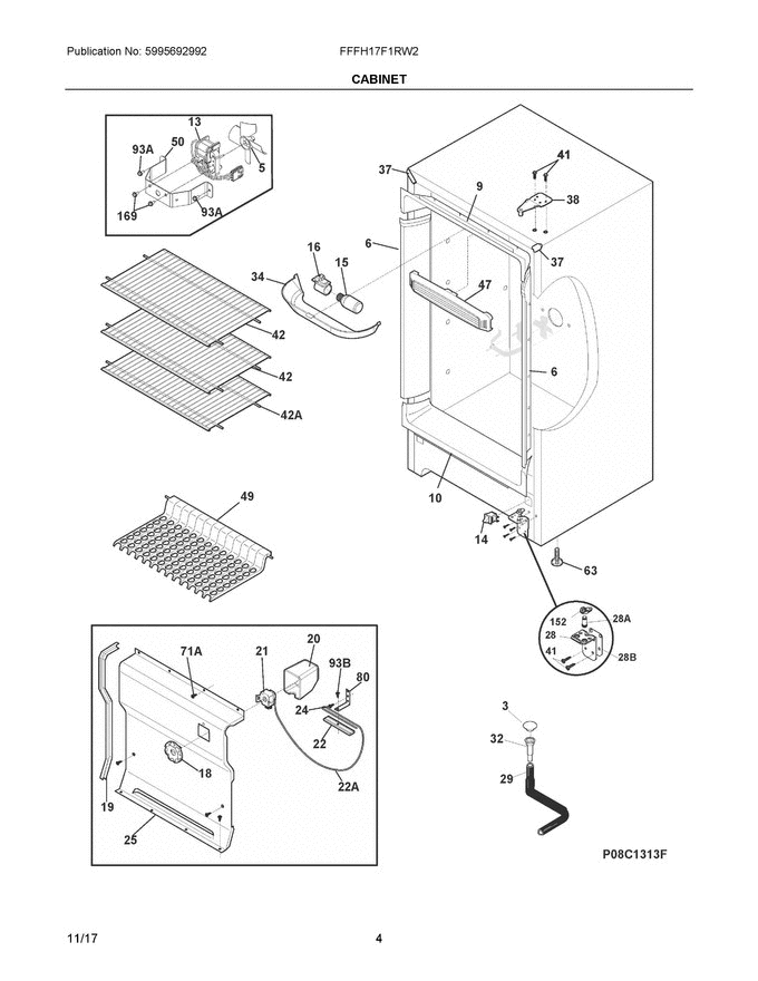 03 - Cabinet Diagram and Parts List for FFFH17F1RW2  Frigidaire Freezer