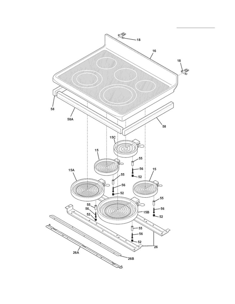 Main Top Diagram and Parts List for FGEF304DKFD  Frigidaire Range