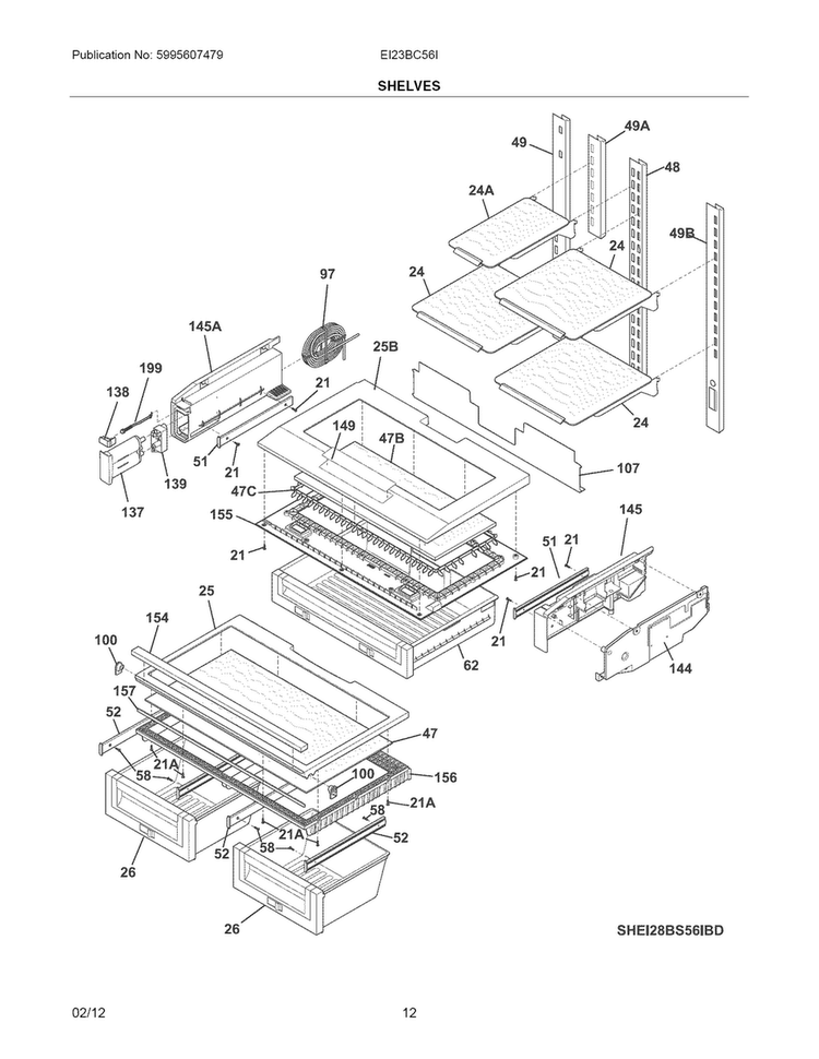 Shelves Diagram and Parts List for EI23BC56IWB  Electrolux Refrigerator