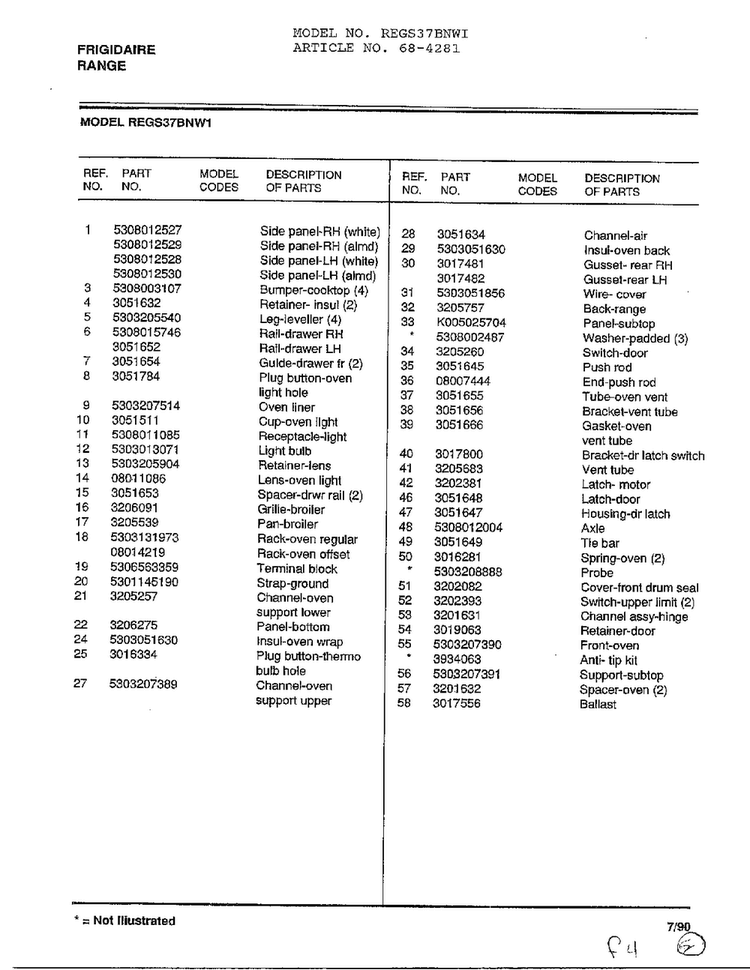 Frigidaire Range Page 4 Diagram and Parts List for 4281  Frigidaire Range