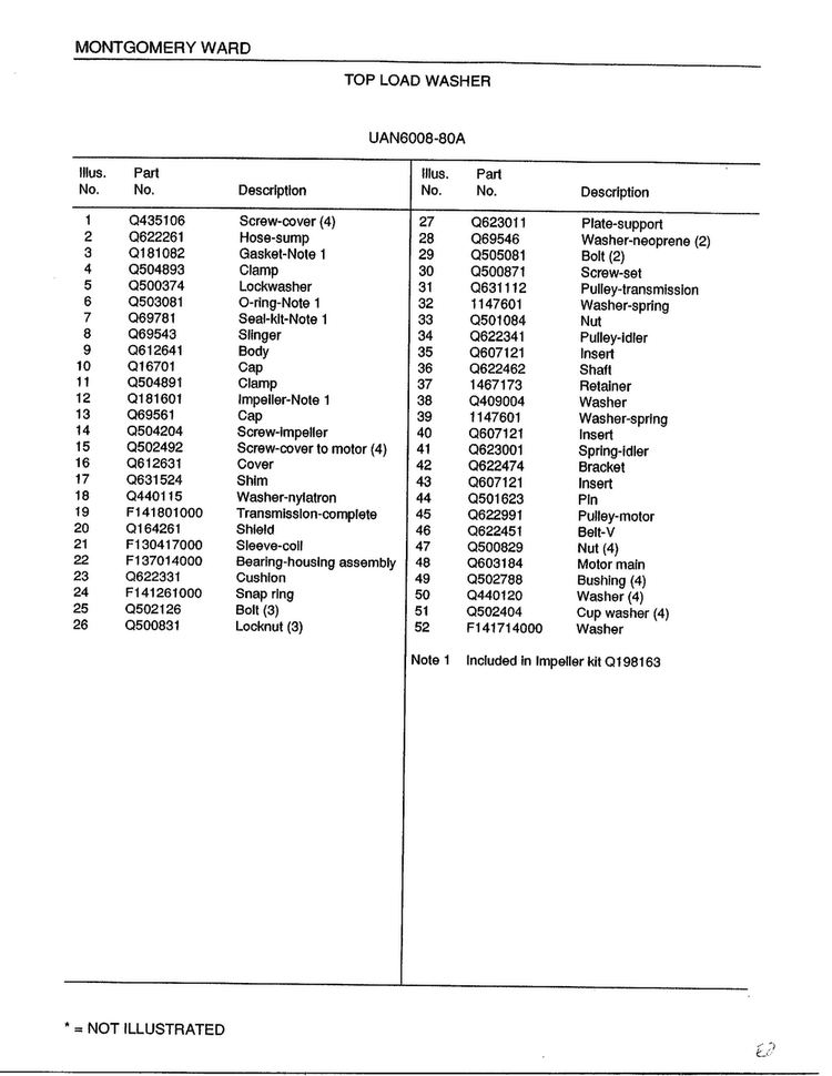 Top Load Washer Page 6 Diagram and Parts List for 6008A  Frigidaire Washer