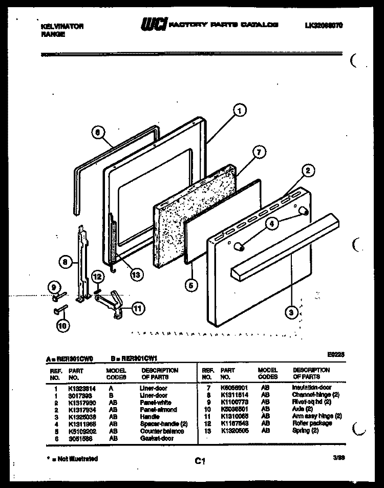 DOOR PARTS Diagram and Parts List for RER301CW0  Kelvinator Range