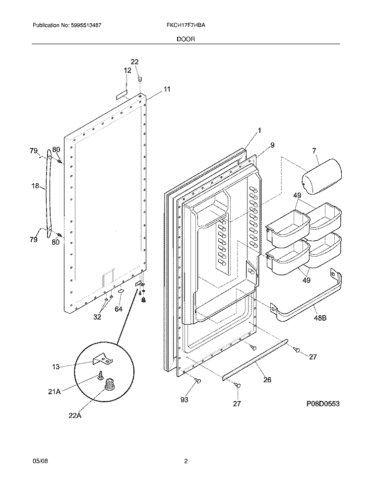 DOOR Diagram and Parts List for FKCH17F7HBA  Frigidaire Refrigerator