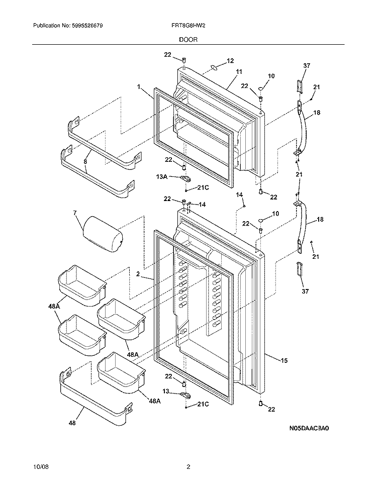 DOOR Diagram and Parts List for FRT8G8HW2  Frigidaire Refrigerator