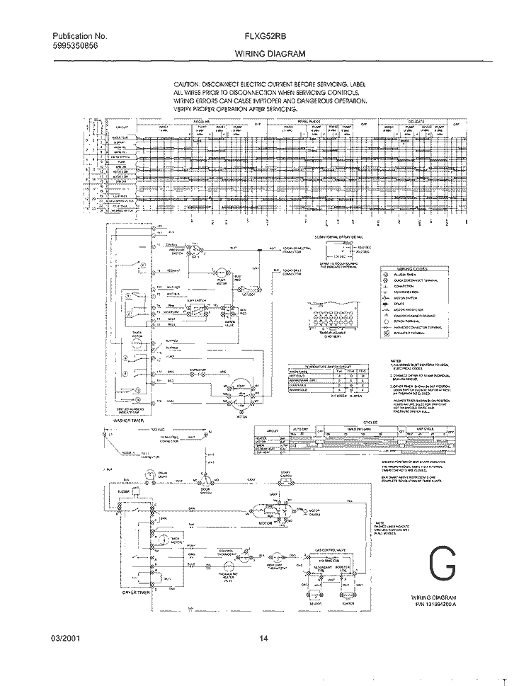 131994200 WIRING DIAGRAM Diagram and Parts List for FLXG52RBT8  Frigidaire Washer Dryer Combo