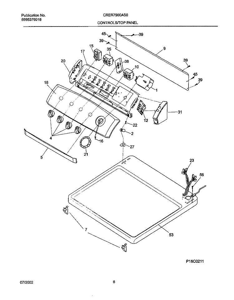 CONTROL PANEL Diagram and Parts List for CRER7900AS0  Frigidaire Dryer