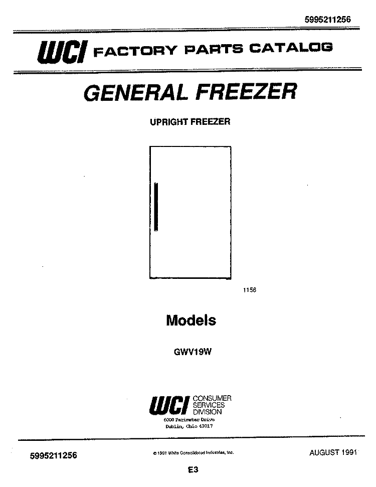 COVER Diagram and Parts List for GWV19W  Frigidaire Freezer
