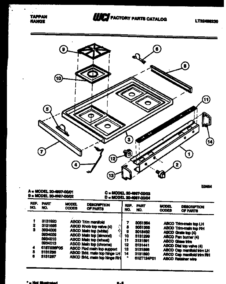 COOKTOP PARTS Diagram and Parts List for 30-4997-23-03  Tappan Range