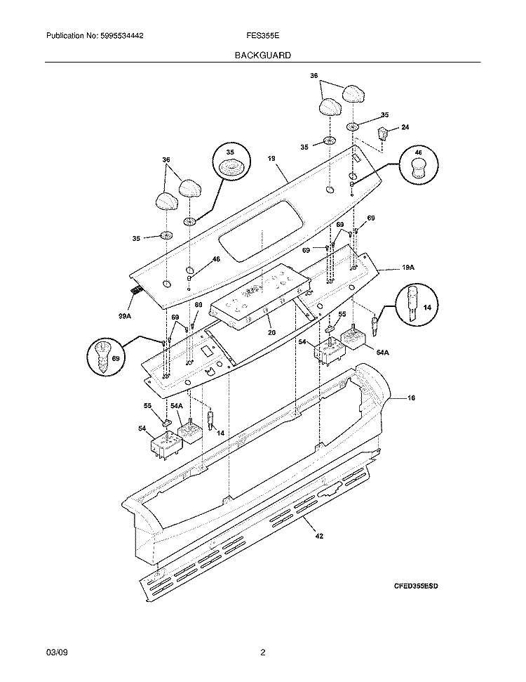BACKGUARD Diagram and Parts List for FES355EBD  Frigidaire Range
