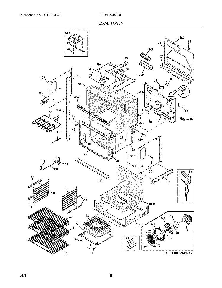 LOWER OVEN Diagram and Parts List for EI30EW45JS1  Electrolux Range