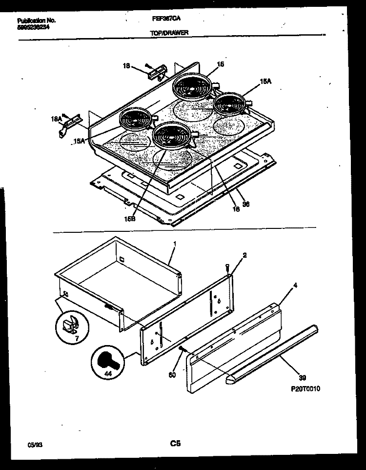 COOKTOP AND DRAWER PARTS Diagram and Parts List for FEF367CASA  Frigidaire Range