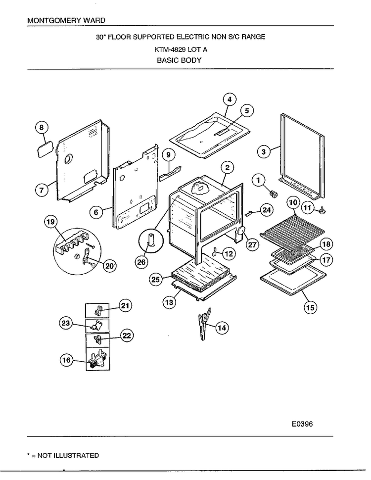 Basic Body Diagram and Parts List for 4829A  Frigidaire Range