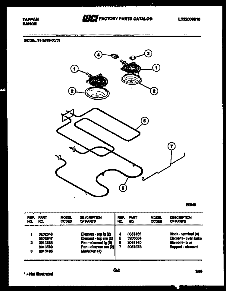 BROILER PARTS Diagram and Parts List for 31-2539-00-01  Tappan Range