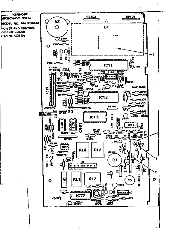 Power And Control Circuit Board Part No. 12359r Diagram and Parts List for 5648598410  Kenmore Microwave