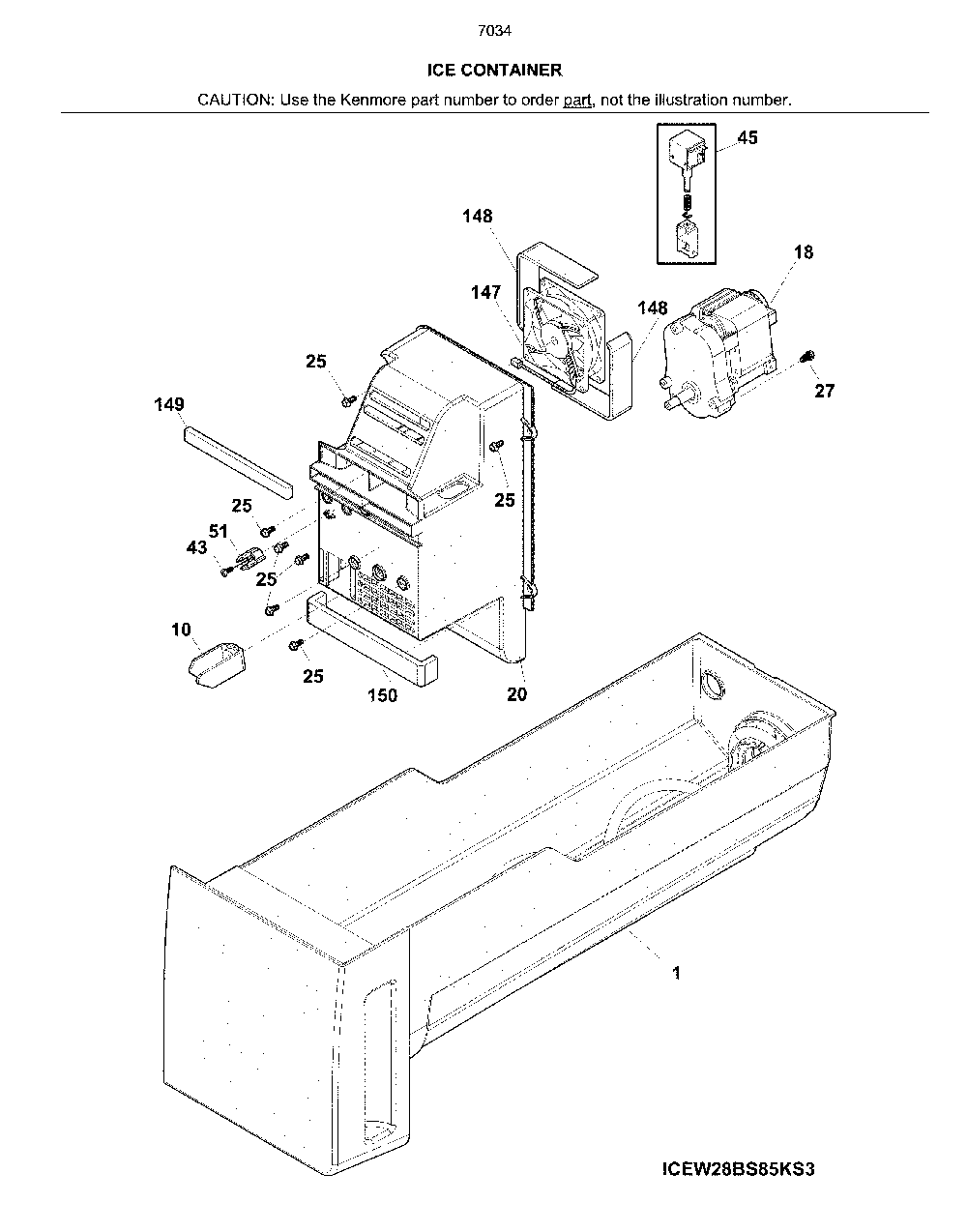 Container Diagram and Parts List for 2537034241H  Kenmore Refrigerator