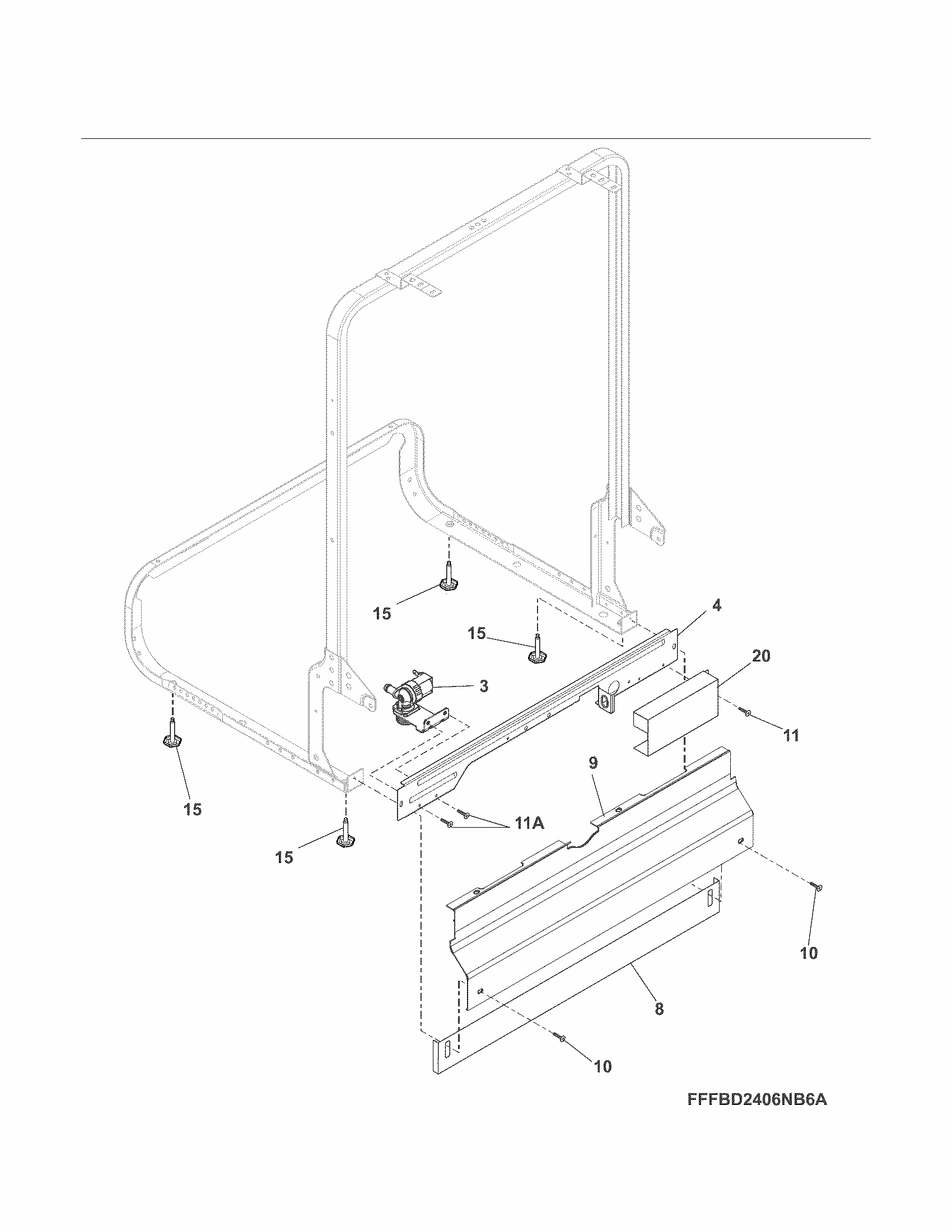 Frame Diagram and Parts List for 58714014412B  Kenmore Dishwasher