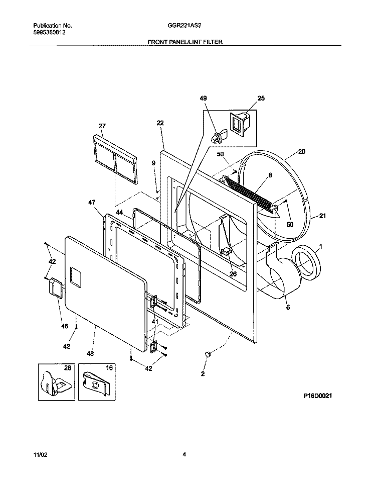 FRONT PANEL / LINT FILTER Diagram and Parts List for GGR221AS2  Gibson Dryer