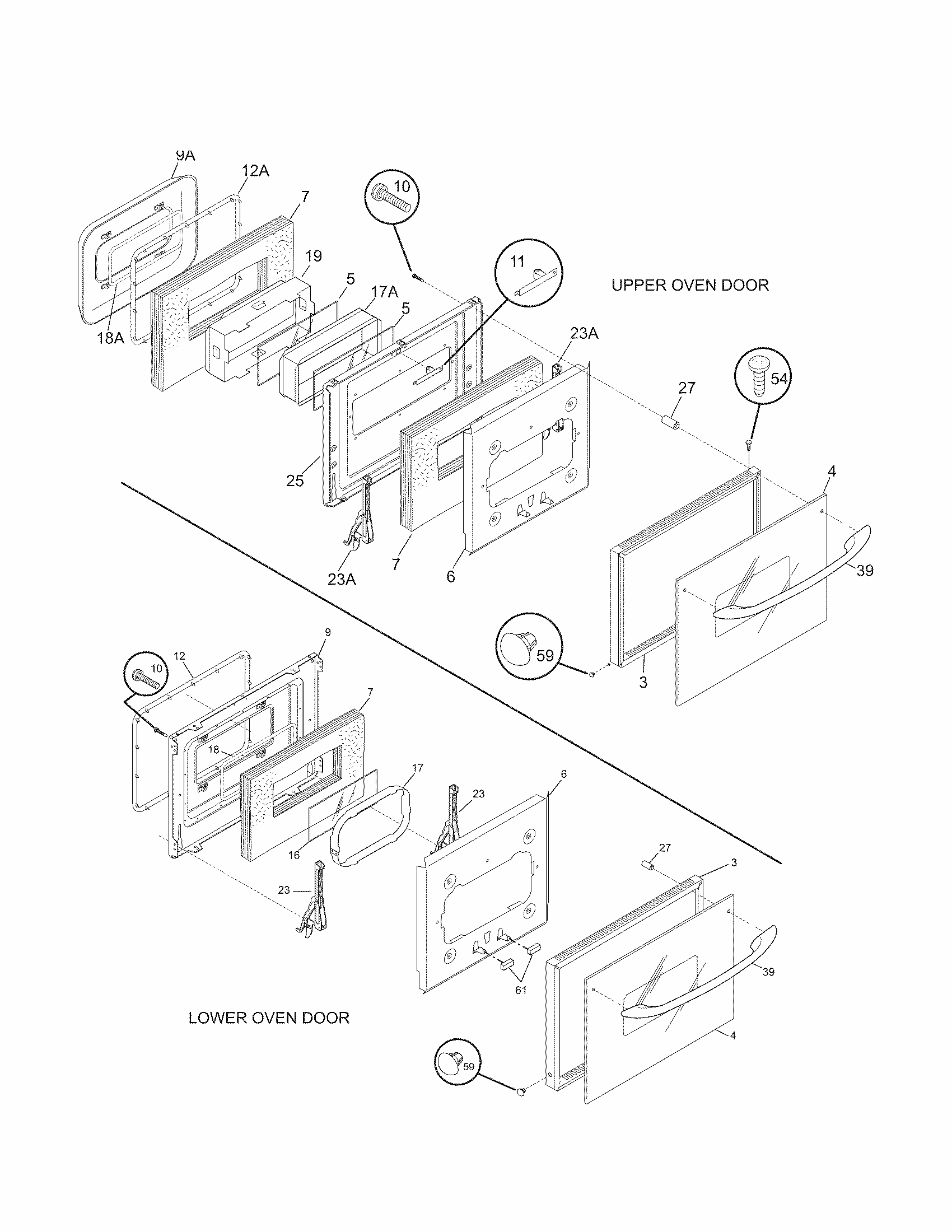 Doors Diagram and Parts List for 79040619800  Kenmore Wall Oven