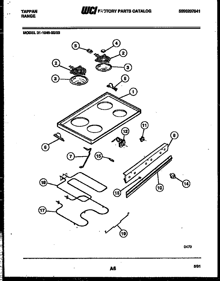 COOKTOP AND BROILER PARTS Diagram and Parts List for 31-1049-00-03  Tappan Range