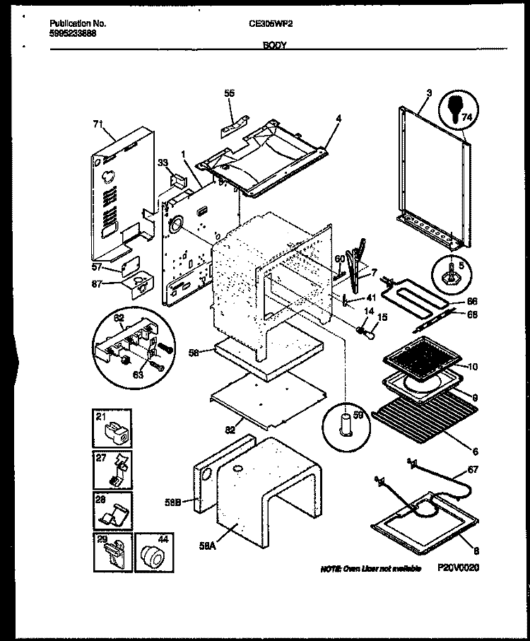 BODY PARTS Diagram and Parts List for CE305WP2W1  Frigidaire Range