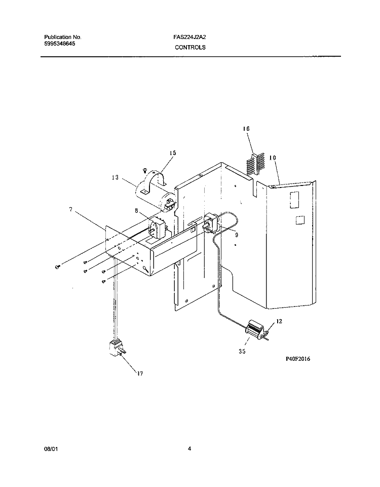 CONTROLS Diagram and Parts List for FAS224J2A2  Frigidaire Air Conditioner