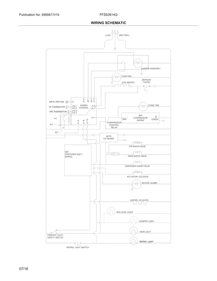 Wiring Schematic Diagram and Parts List for FFSS2614QE6A  Frigidaire Refrigerator