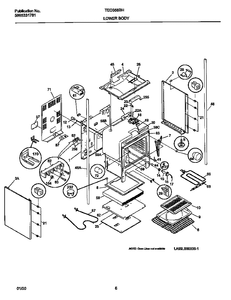 LOWER BODY Diagram and Parts List for TEO356BHD2  Tappan Range