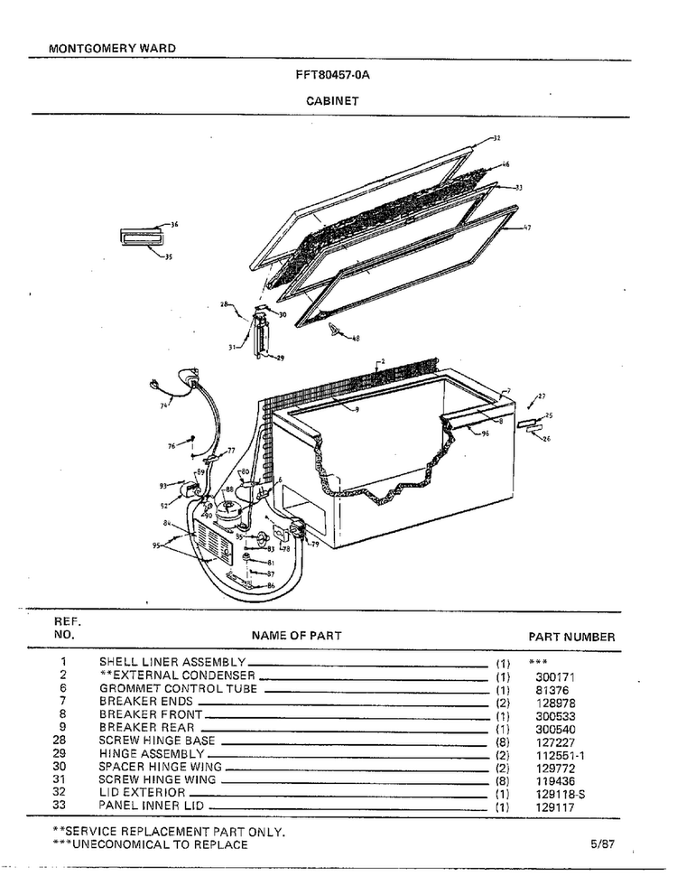 Cabinet Diagram and Parts List for 80457A  Frigidaire Freezer