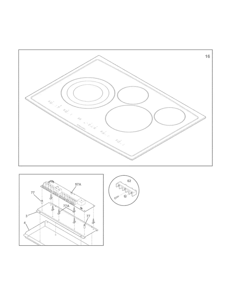 Controls Diagram and Parts List for EI30EC45KB1  Electrolux Cooktop