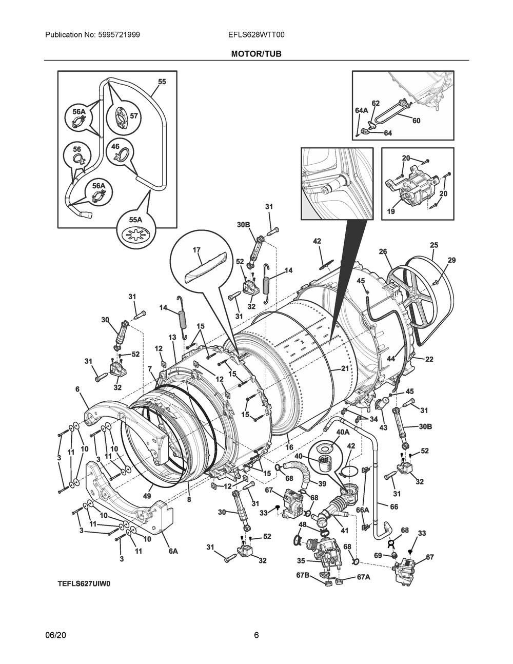 Motor/Tub Diagram and Parts List for EFLS628WTT00  Frigidaire Washer