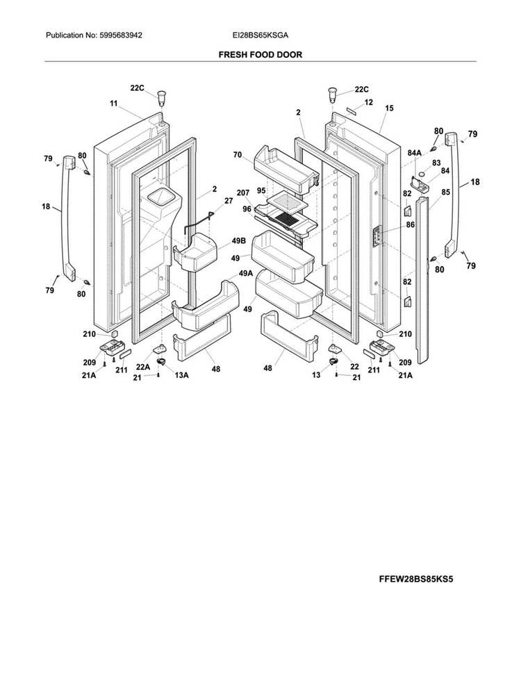 Fresh Food Door Diagram and Parts List for EI28BS65KSGA  Electrolux Refrigerator