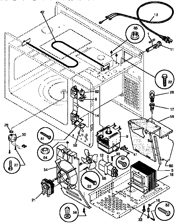 Functional Diagram and Parts List for SMS139T1B2 941354510 Tappan Microwave