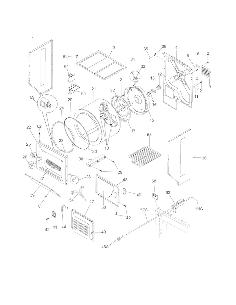 Upper Cabinet/drum Heater Diagram and Parts List for 41797922700  Kenmore Washer Dryer Combo