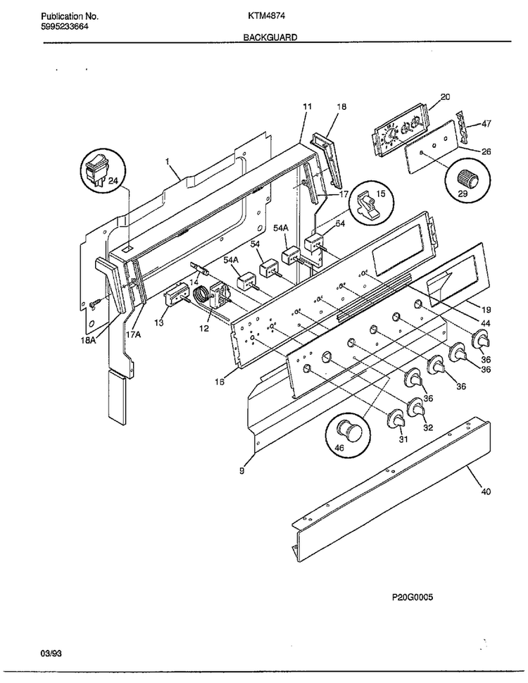 Background Diagram and Parts List for 4874-87A  Frigidaire Range