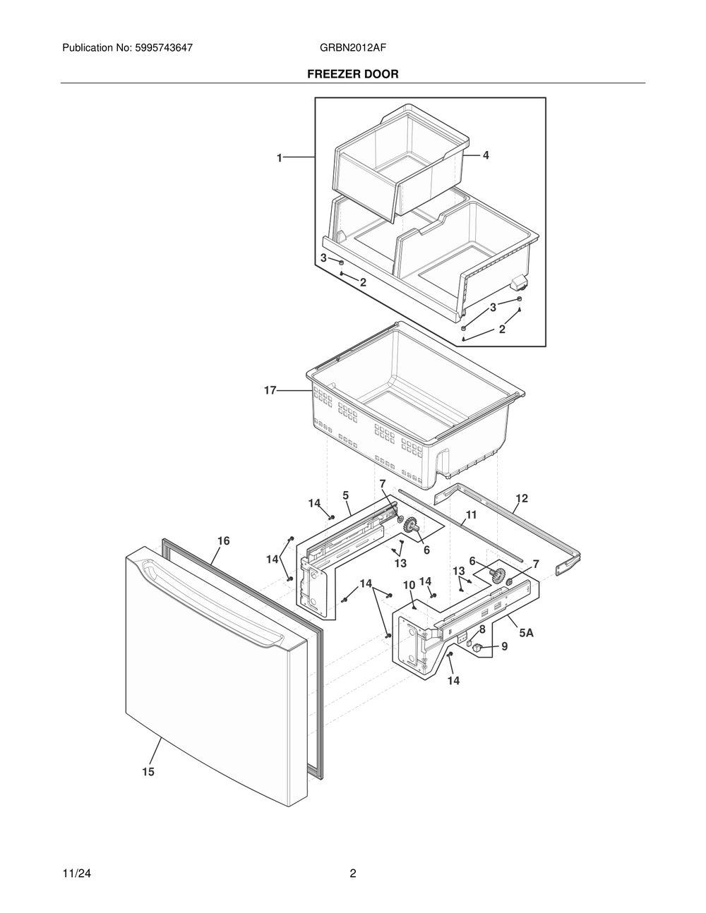 Freezer Door Diagram and Parts List for GRBN2012AF  Frigidaire Refrigerator