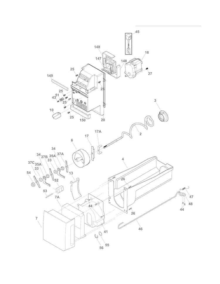 Ice Container Diagram and Parts List for FGHF2344MF5  Frigidaire Refrigerator