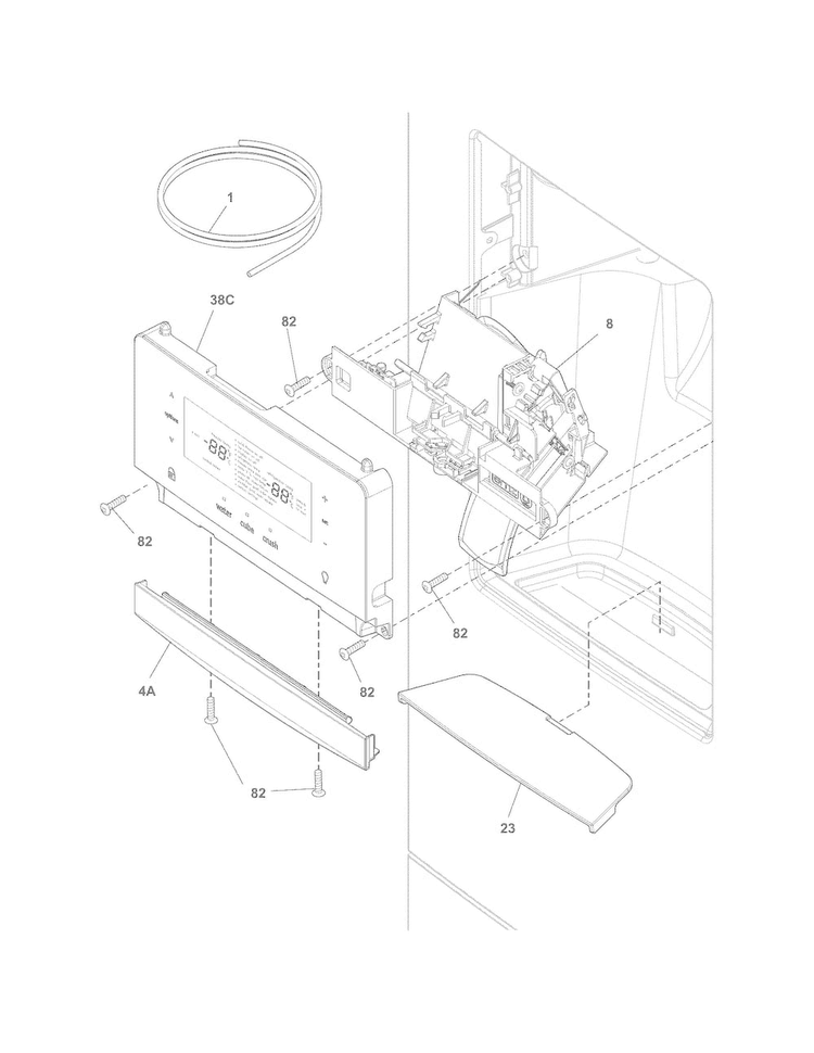 Controls & Ice Dispenser Diagram and Parts List for FPHF2399PF0  Frigidaire Refrigerator