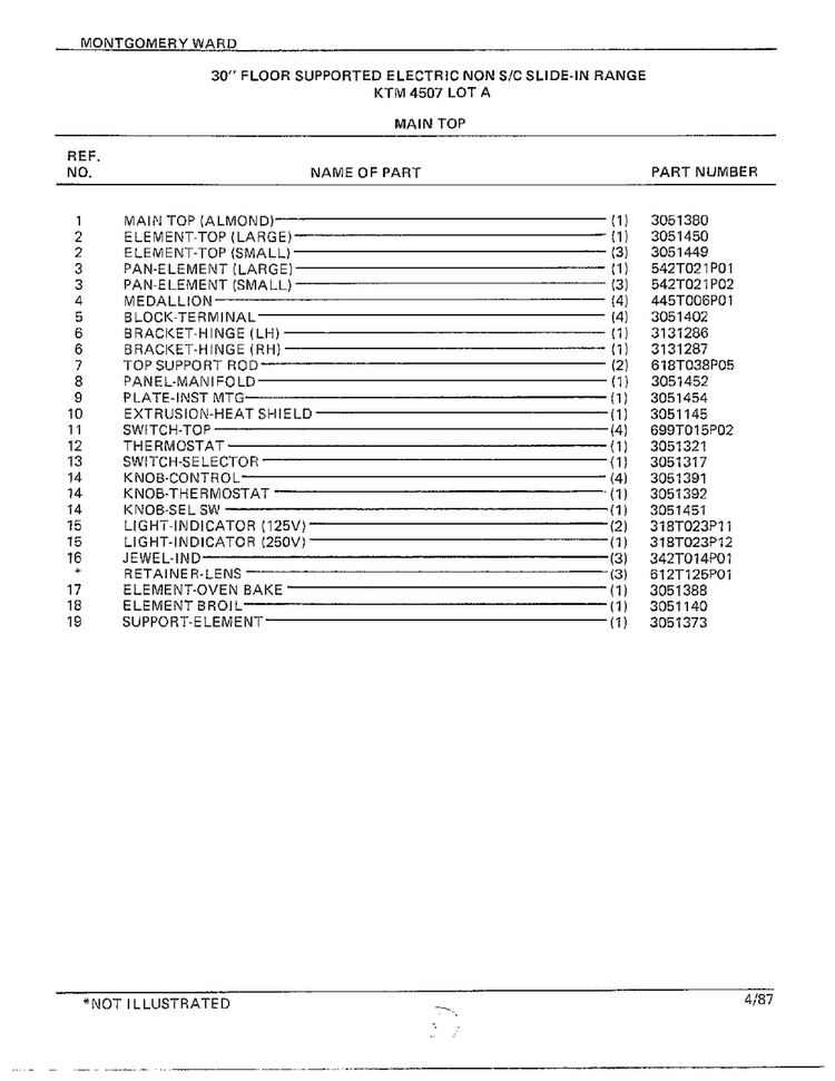 30" Floor/main Top Page 2 Diagram and Parts List for 4507A  Frigidaire Range