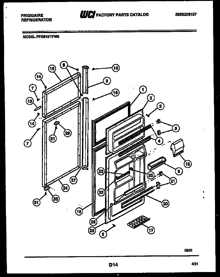 DOOR PARTS Diagram and Parts List for FPES19TPW0  Frigidaire Refrigerator