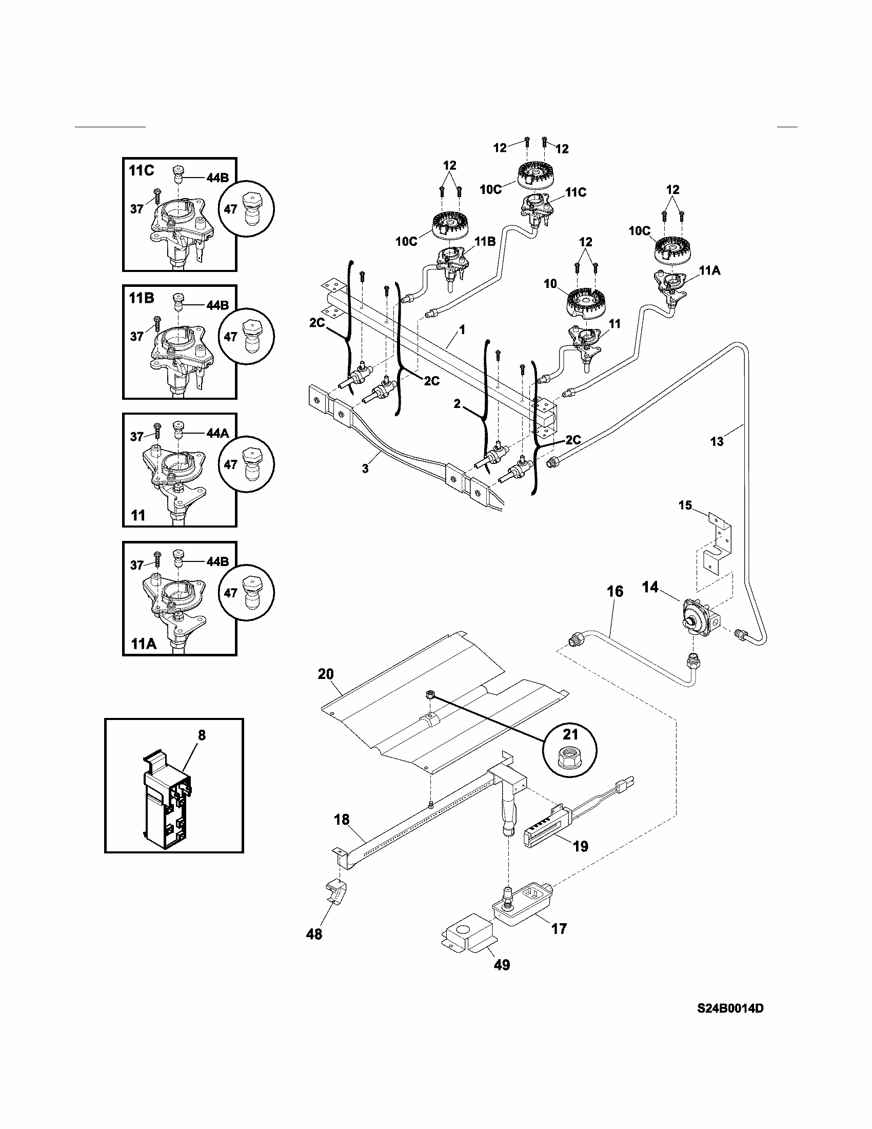 Burner Diagram and Parts List for 79073233312  Kenmore Range