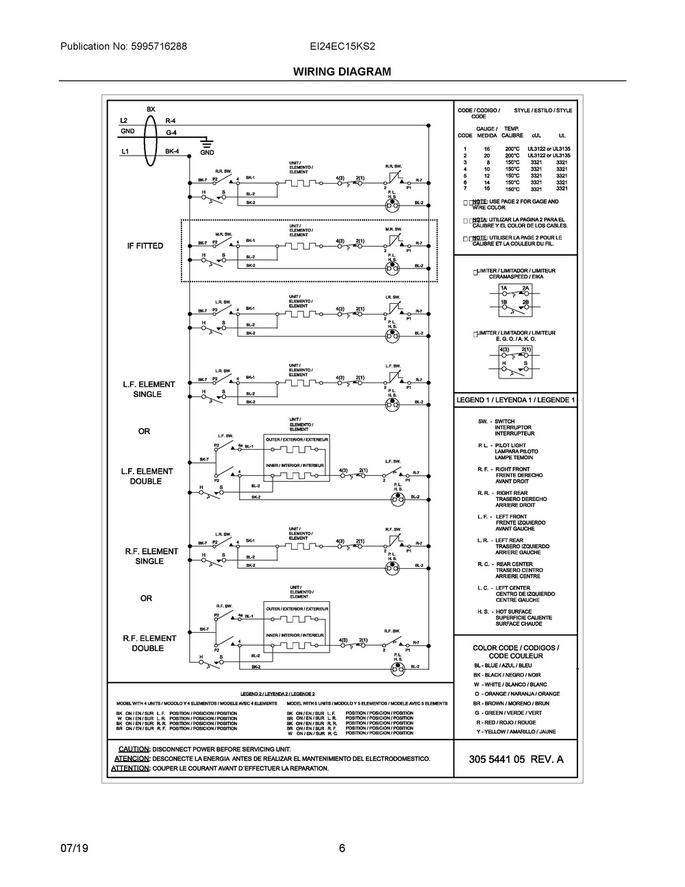 Wiring Diagram Diagram and Parts List for EI24EC15KS2  Frigidaire Cooktop