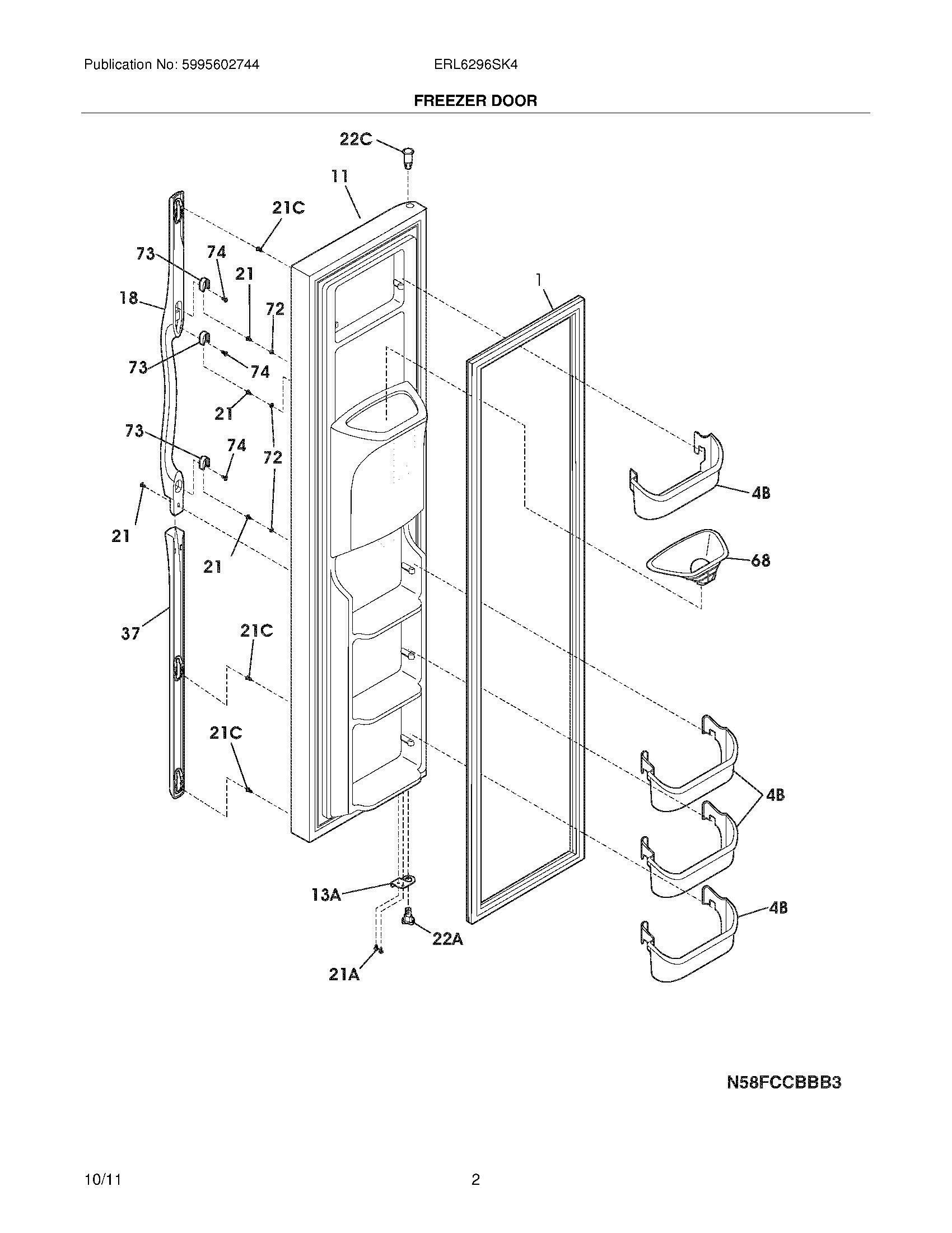 03 - FREEZER DOOR Diagram and Parts List for ERL6296SK4  Frigidaire Refrigerator