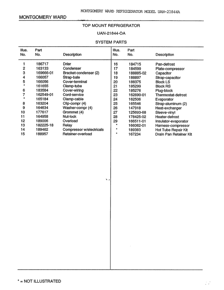 System Parts Page 2 Diagram and Parts List for 21844A  Frigidaire Refrigerator