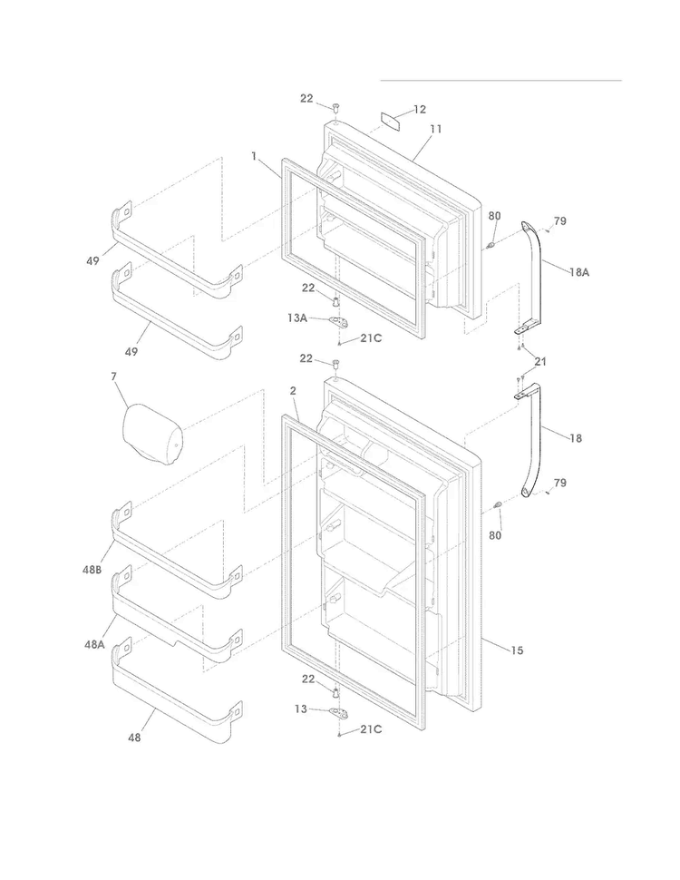 Doors Diagram and Parts List for LFHT2117NF0  Frigidaire Refrigerator