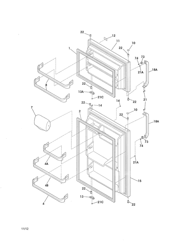 Door Diagram and Parts List for FFHT1513PS0  Frigidaire Refrigerator