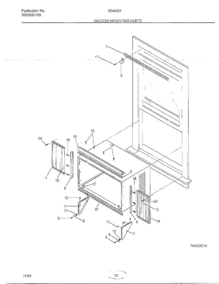 Window Mounting Parts Diagram and Parts List for 5244001A  Frigidaire Air Conditioner