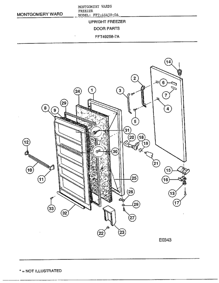 Upright Freezer/door Parts Diagram and Parts List for 46458-OA  Frigidaire Freezer