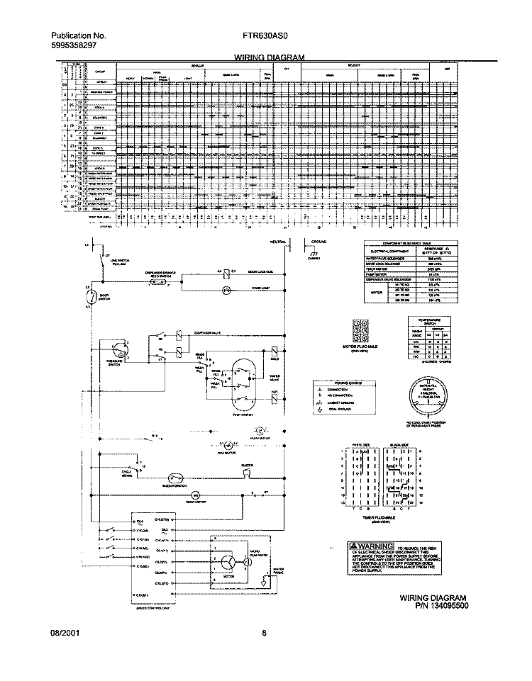 134095500 WIRING DIAGRAM Diagram and Parts List for FTR630AS0  Frigidaire Washer