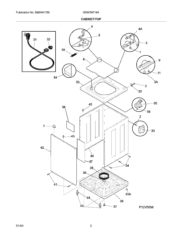 CABINET / TOP Diagram and Parts List for GSWS9719AS2  Frigidaire Washer
