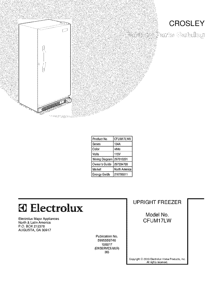 COVER Diagram and Parts List for CFUM17LW0  Crosley Freezer